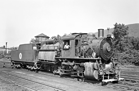 Lehigh and New England 0-8-0 camelback steam locomotive 122 at Pen Argyl, Pennsylvania, on July 28, 1946. Photograph by Donald W. Furler, Furler-02-015-02, © 2017, Center for Railroad Photography and Art