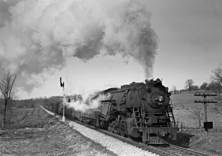 Lehigh and Hudson River Railway steam locomotive no. 90 steams west with a freight train through Farmingdale, New York, on March 28, 1943. Photograph by Donald W. Furler, Furler-01-068-02, © 2017, Center for Railroad Photography and Art