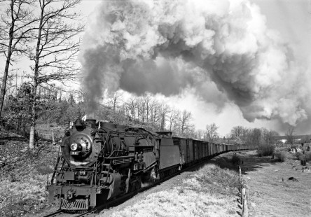 Lehigh and Hudson River Railway 2-8-0 steam locomotive no. 92 steaming through Andover, New Jersey, with a Maybrook-Port Morris freight train on November 22, 1941. Photograph by Donald W. Furler, Furler-01-083-02, © 2017, Center for Railroad Photography and Art