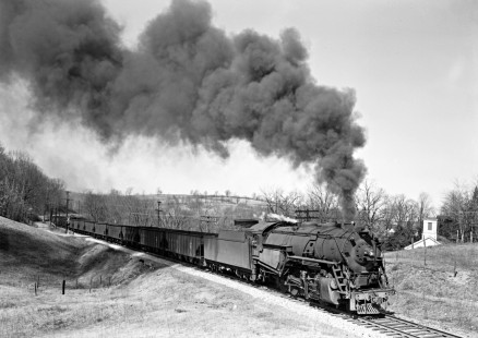 Lehigh and Hudson River Railway steam locomotive no. 93 leads a Burnside-Belvidere freight train west through Craigville, New York, on March 23, 1946. Photograph by Donald W. Furler, Furler-01-089-01, © 2017, Center for Railroad Photography and Art