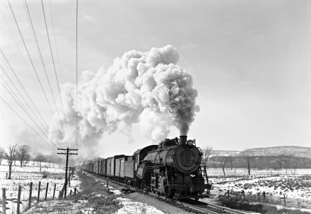 Lehigh and Hudson River locomotive 73 steams through Vernon, New Jersey, on March 4, 1950. Photograph by Donald W. Furler, Furler-16-020-02, © 2017, Center for Railroad Photography and Art