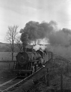Lehigh and Hudson River Railway 2-8-2 steam locomotive no. 73 pulling a Port Morris-Maybrook freight train at Warwick, New York, on March 30, 1946. Photograph by Donald W. Furler, Furler-01-035-01, © 2017, Center for Railroad Photography and Art