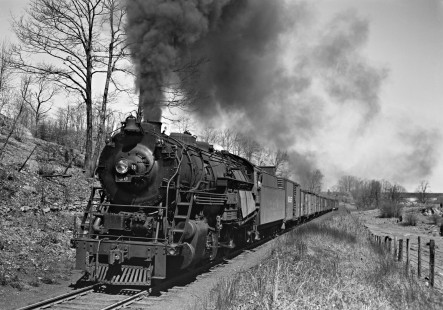 Lehigh and Hudson River Railway 2-8-0 steam locomotive no. 90 pulling a Maybrook-Port Morris freight train through Andover, New Jersey, on February 28, 1941. Photograph by Donald W. Furler, Furler-01-063-02, © 2017, Center for Railroad Photography and Art