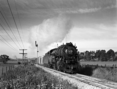 Lehigh and Hudson River Railway 2-8-0 locomotive no. 94 steams east with a freight train through Greycourt, New York, on September 8, 1940. Photograph by Donald W. Furler, Furler-03-067-02, © 2017, Center for Railroad Photography and Art