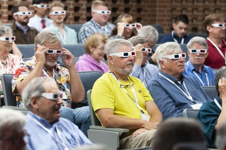 Attendees don 3D glasses for Ron Perisho's presentation about A.J. Russell's stereoviews on Sunday morning. CRP&A Conversations 2019 photograph by Henry A. Koshollek