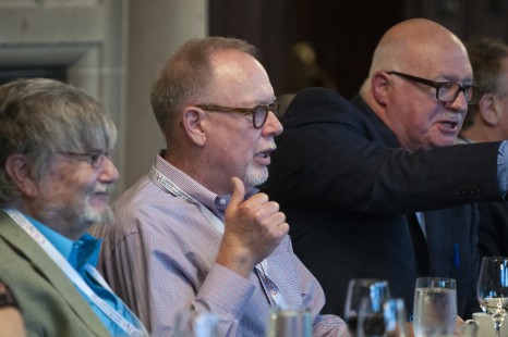 Ben Bachman, Kevin Keefe, and Ralcon Wagner at the Friday dinner. CRP&A Conversations 2019 photograph by Henry A. Koshollek