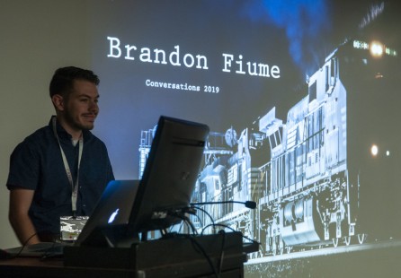 Brandon Fiume, one four docents at Conversations 2019, shares his photography on Sunday morning. CRP&A Conversations 2019 photograph by Henry A. Koshollek