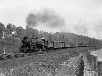 New York, Ontario and Western Railway 4-8-2 steam locomotive 404 leading northbound freight train at Mountain Dale, New York, on May 19, 1940. Photograph by Donald W. Furler, Furler-03-085-04, © 2017, Center for Railroad Photography and Art