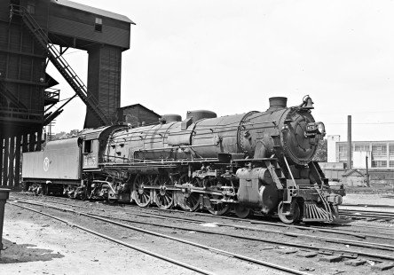 New York, Ontario and Western 4-8-2 steam locomotive 405 at Middletown, New York, on August 24, 1946. Photograph by Donald W. Furler, Furler-13-021-01, © 2017, Center for Railroad Photography and Art