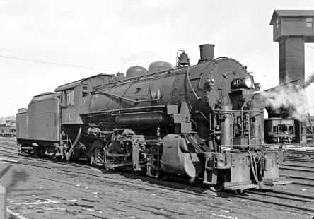 New York, Ontario and Western 2-8-0 steam locomotive 313 at Middletown, New York, on March 9, 1947. Photograph by Donald W. Furler, Furler-13-014-01, © 2017, Center for Railroad Photography and Art