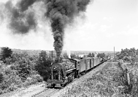 New York, Ontario and Western steam locomotive 324 leading a northbound freight train at Woodridge, New York, on July 5, 1947. Photograph by Donald W. Furler, Furler-22-065-01, © 2017, Center for Railroad Photography and Art