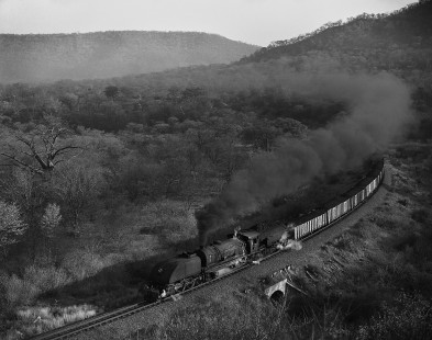 National Railways of Zimbabwe 15th-class steam locomotive no. 385 hauls coal near Tajintonda, a railroad location in Zimbabwe, on June 4, 1992. Photograph by William Botkin. © 1992, William Botkin
