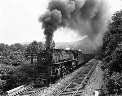 Lehigh Valley Railroad T-1 4-8-4 steam locomotive 5107 heading west with a freight train east of Slatington, Pennsylvania, on October 8, 1940. Photograph by Donald W. Furler, Furler-03-093-04, © 2017, Center for Railroad Photography and Art