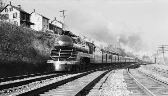 Lehigh Valley Railroad K-5 4-6-2 steam locomotive 2101 with passenger train 28 east, the "John Wilkes," at Fullerton, Pennsylvania, on November 11, 1939. Photograph by Donald W. Furler, Furler-08-011-01, © 2017, Center for Railroad Photography and Art