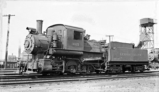 Lehigh Valley Railroad G-14 0-6-0C steam locomotive 3421 at Oak Island in Newark, New Jersey on May 27, 1939. Photograph by Donald W. Furler, Furler-08-015-01, © 2017, Center for Railroad Photography and Art