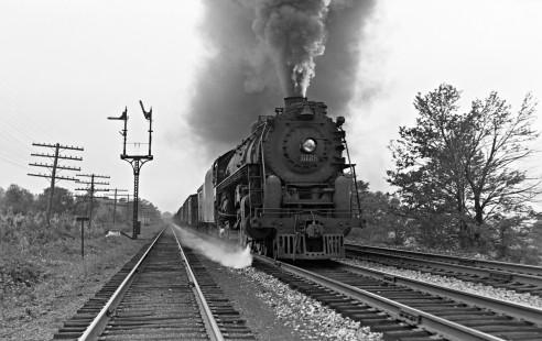 Lehigh Valley Railroad T-3 4-8-4 steam locomotive 5128 with freight train BNE#2 east at Bloomsbury, New Jersey, on September 30, 1939. Photograph by Donald W. Furler, Furler-08-018-01, © 2017, Center for Railroad Photography and Art