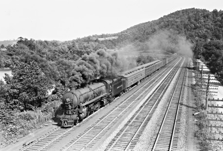 Lehigh Valley Railroad 4-6-2 K-5 steam locomotive 2103 with a troop train west at Freemansburg, Pennsylvania, on August 31, 1946. Photograph by Donald W. Furler, Furler-12-025-01, © 2017, Center for Railroad Photography and Art