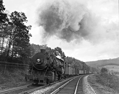 Lehigh Valley Railroad 2-10-2 steam locomotive 4056 with a freight train north near Meshoppen, Pennsylvania, on October 11, 1941. Photograph by Donald W. Furler, Furler-12-030-01, © 2017, Center for Railroad Photography and Art
