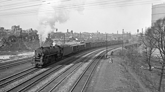 Lehigh Valley Railroad 4-8-4 T-1 steam locomotive 5106 leading a 50-car freight train at Allentown, Pennsylvania on April 3, 1933. Photograph by Donald W. Furler, Furler-24-054-04, © 2017, Center for Railroad Photography and Art