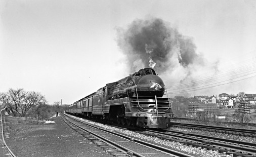 Lehigh Valley Railroad 4-6-2 K-5 steam locomotive 2102 leading train 28, the "John Wilkes," at Alpha, New Jersey, circa 1940. Photograph by Donald W. Furler, Furler-24-097-04, © 2017, Center for Railroad Photography and Art