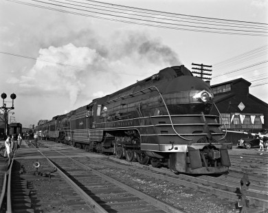Lehigh Valley Railroad 4-6-2 steam locomotives 2102 and 2097 with eastbound passenger train no. 10, the "Black Diamond," doubleheaded at Wilkes Barre, Pennsylvania, for the grade to the summit, circa 1940. Photograph by Donald W. Furler, Furler-03-091-01, © 2017, Center for Railroad Photography and Art