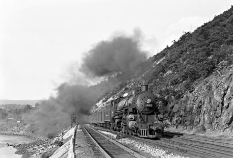 Lehigh Valley Railroad 4-6-2 K-6B steam locomotive 2095 leading train 10, the "Black Diamond," east at Mauch Chunk, Pennsylvania, on September 1, 1946. Photograph by Donald W. Furler, Furler-12-019-01, © 2017, Center for Railroad Photography and Art