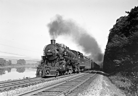 Lehigh Valley Railroad 4-6-2 K-6B steam locomotive 2097 leading train no. 9, the "Black Diamond," Rockdale, Pennsylvania, on October 5, 1946. Photograph by Donald W. Furler, Furler-12-022-01, © 2017, Center for Railroad Photography and Art