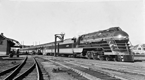Lehigh Valley Railroad 4-6-2 K-5 steam locomotive 2102 with passenger train 28, the "John Wilkes," at Bethlehem, Pennsylvania, on Novmber 14, 1939. Photograph by Donald W. Furler, Furler-08-012-03, © 2017, Center for Railroad Photography and Art