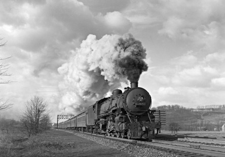 Lehigh Valley Railroad 4-6-2 K-5 steam locomotive 2125 with train no. 28 at Geisingers, a railroad location within Salisbury Township between Bethlehem and Allentown, Pennsylvania, on January 13, 1946. Photograph by Donald W. Furler, Furler-12-026-02, © 2017, Center for Railroad Photography and Art