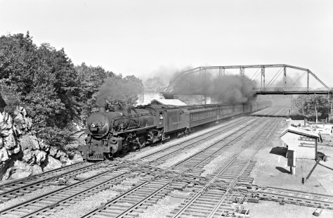 Lehigh Valley Railroad 4-6-2 K-5 steam locomotive 2128 with train 28 at Catasauqua, Pennsylvania, on September 15, 1946. Photograph by Donald W. Furler, Furler-12-027-01, © 2017, Center for Railroad Photography and Art