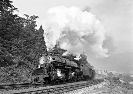 Baltimore and Ohio Railroad 2-8-8-4 steam locomotive no. 7618 with 70-car freight train no. 94 at Piedmont, West Virginia, on September 4, 1948. Photograph by Donald W. Furler, Furler-14-027-01, © 2017, Center for Railroad Photography and Art