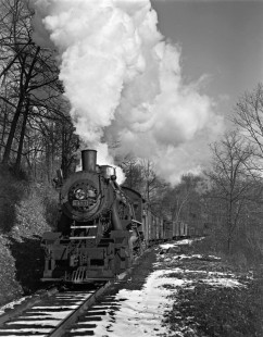 New York, Susquehanna and Western Railway 2-10-0 J-2 steam locomotive no. 2484 leads freight train with 20 cars at Butler, New Jersey, on March 12, 1940. Photograph by Donald W. Furler, Furler-03-100-01, © 2017, Center for Railroad Photography and Art