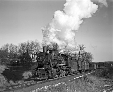 New York, Susquehanna and Western Railway 2-10-0 J-2 steam locomotive no. 2484 with freight train at Pompton Lakes, New Jersey, on December 3, 1940. Photograph by Donald W. Furler, Furler-03-099-03, © 2017, Center for Railroad Photography and Art