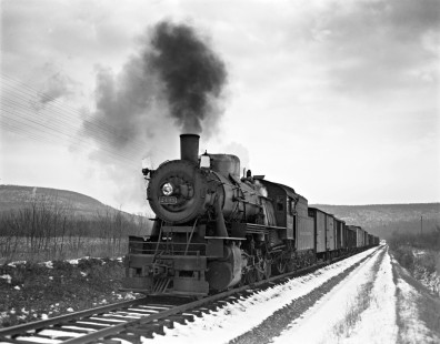 New York, Susquehanna and Western Railway 2-10-0 J-2 steam locomotive no. 2495 leading westbound freight train at Newfoundland, New Jersey, on February 12, 1940. Photograph by Donald W. Furler, Furler-03-101-02, © 2017, Center for Railroad Photography and Art