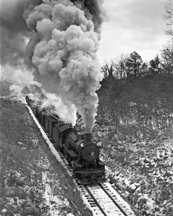 New York, Susquehanna and Western Railway 2-10-0 J-2 steam locomotive no. 2495 leading westbound freight train at Charlotteburg, New Jersey, on February 12, 1940. Photograph by Donald W. Furler, Furler-03-100-04, © 2017, Center for Railroad Photography and Art