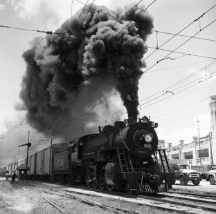 National Railways of Mexico steam locomotive no. 205 leading eastbound freight at Córdoba, Veracruz, Mexico, on August 14, 1961. Photograph by Victor Hand, Hand-NdeM-X129-149.JPG