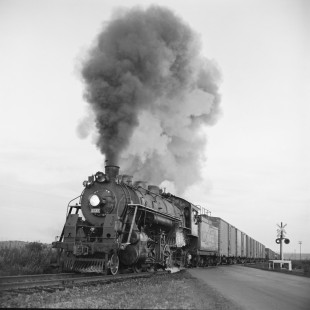 National Railways of Mexico steam locomotive no. 2137 pulling freight east at Apizaco, Tlaxcala, Mexico, on September 1, 1962. Photograph by Victor Hand, Hand-NdeM-X129-1292.JPG