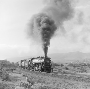 National Railways of Mexico steam locomotive no. 2221 hauls northbound freight at Zacatecas, Zacatecas, Mexico, on August 17, 1962. Photograph by Victor Hand, Hand-NdeM-X129-1452.JPG