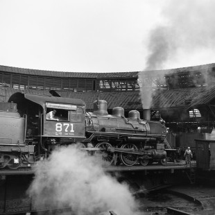 National Railways of Mexico steam locomotive no. 871 at Acámbaro, Guanajuato, Mexico, on July 19, 1961. Photograph by Victor Hand, Hand-NdeM-X129-341.JPG