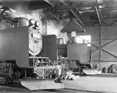 Japanese National Railways steam locomotive no. 38688 in the shop at Arayashimmachi, Iwate, Japan, on January 24, 1971. Photograph by Victor Hand, Hand-JNR-18-125.JPG