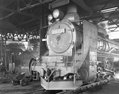 Japanese National Railways steam locomotive no. D51-737 at Oshamambe, Hokkaido, Japan, on January 19, 1971. Photograph by Victor Hand, Hand-JNR-18-044.JPG