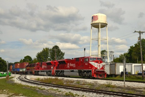 Indiana Railroad #9013 leads (SAHW) Senate Ave to Hiawatha southbound through Morgantown, Indiana, on September 17, 2019. © Don Toon