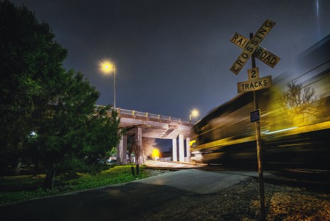 Night freight on Austin & Western Railroad in Austin, Texas, on January 30, 2020. © Christos Pathiakis