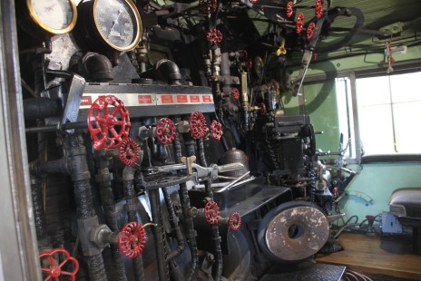 Interior of the cab of the 4449 "Daylight" steam locomotive in Vancouver, Washington, in early June 2019. © Irene Szabo