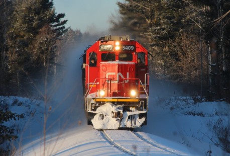 CN 5409 leads local train L520 eastward on the CN Barron Sub towards Ladysmith, Wisconsin and ultimately Stevens Point, Wisconsin, on January 20, 2020. © Dean Sauvola