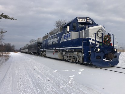 Lake State Railway "Santa Train" departing Grayling, Michigan southward down the former NYC line towards Saginaw, Michigan, on December 8, 2019. © Ryan "Kris" Krengel