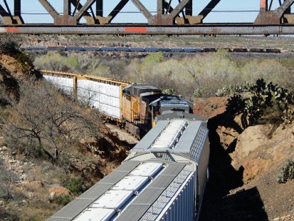 UP Westbound, Track #1 at Ciénega Creek / Ciénega Canyon, Arizona (Near Vail, AZ), on February 24, 2020. © Ken Lundy