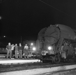 The crew of a Société nationale des chemins de fer français (SNCF) steam locomotive no. 141-R poses on a platform at Gare de Marseille-Saint-Charles in Marseille, France, on June 27, 1962. Photograph by Victor Hand, Hand-SNCF-X14-133