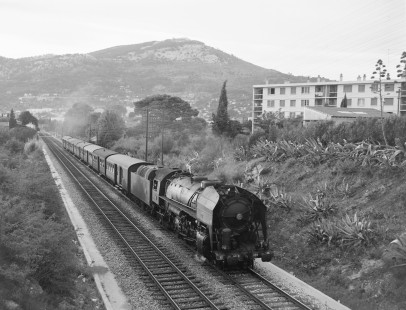 French National Railways steam locomotive no. 141 R 1139 pulling passenger train no. 371 running from La Seyne to Les Arcs at La Garde, Var, France, on August 16, 1963. Photograph by Victor Hand, Hand-SNCF-02-1030