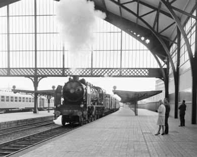 French National Railways steam locomotive no. 231-D 767 leading passenger train no. 103 running from Paris to Le Havre at Le Havre, Seine-Maritime, France, on September 7, 1964. Photograph by Victor Hand, Hand-SNCF-05-618